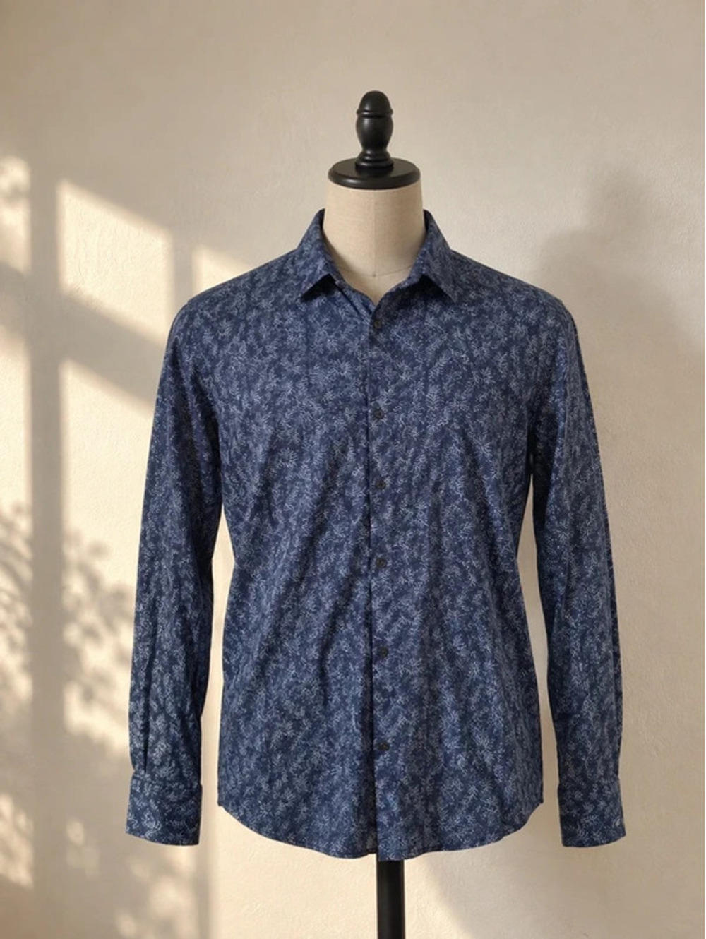 The Kooples Sport Men's Blue Floral Leaf Print Fitted Cotton Shirt S France